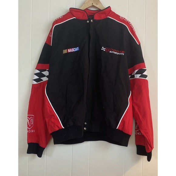Dodge Motorsports NASCAR Racing Jacket Men’s XL Black Red Twill Full Zip